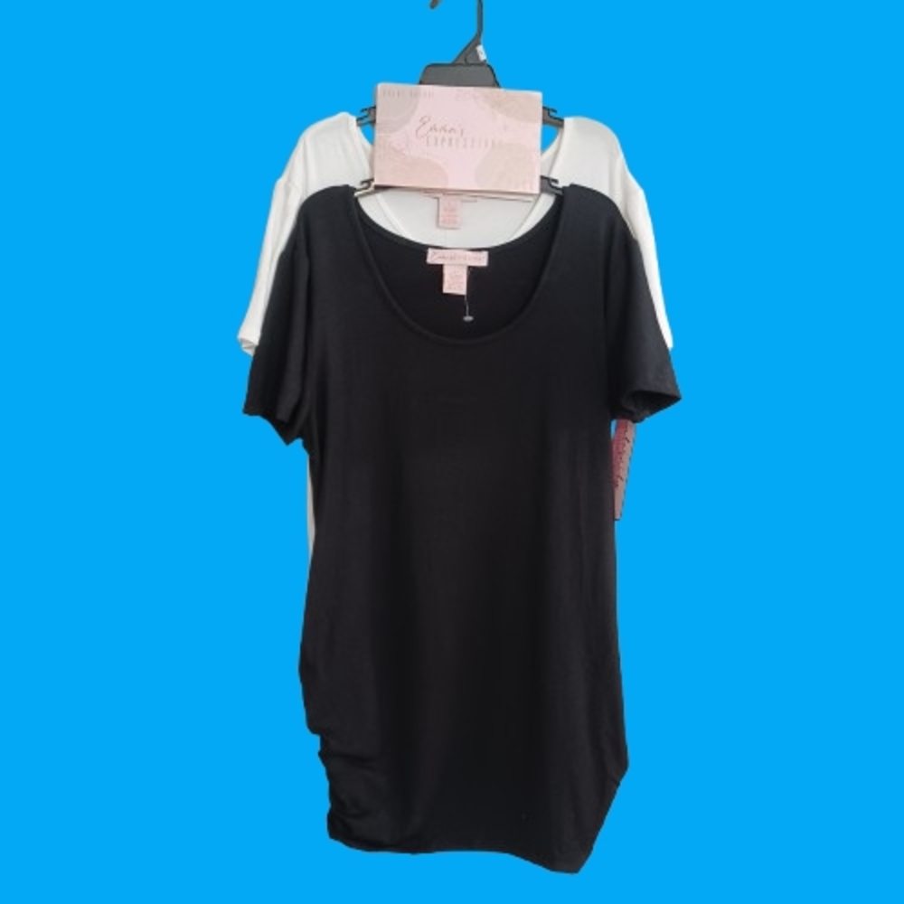 Emma's Expressions Black And White Short Sleeve Scoop Neck T-Shirt Tops 2 Pack - Picture 11 of 11